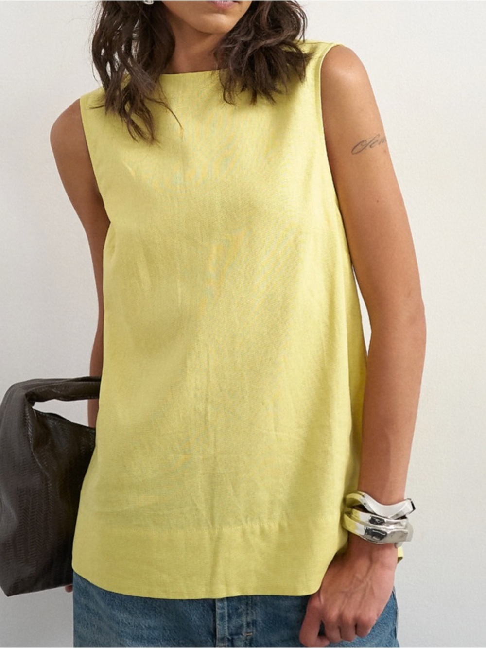 NWT Topshop Open Back Linen Tank in Muted Lime